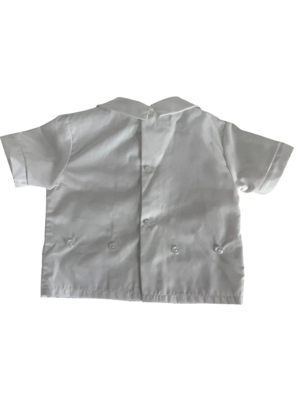 VTG Nannette Baby Boy Outfit White Blue Embroidered Romper Short Shirt Button 6M